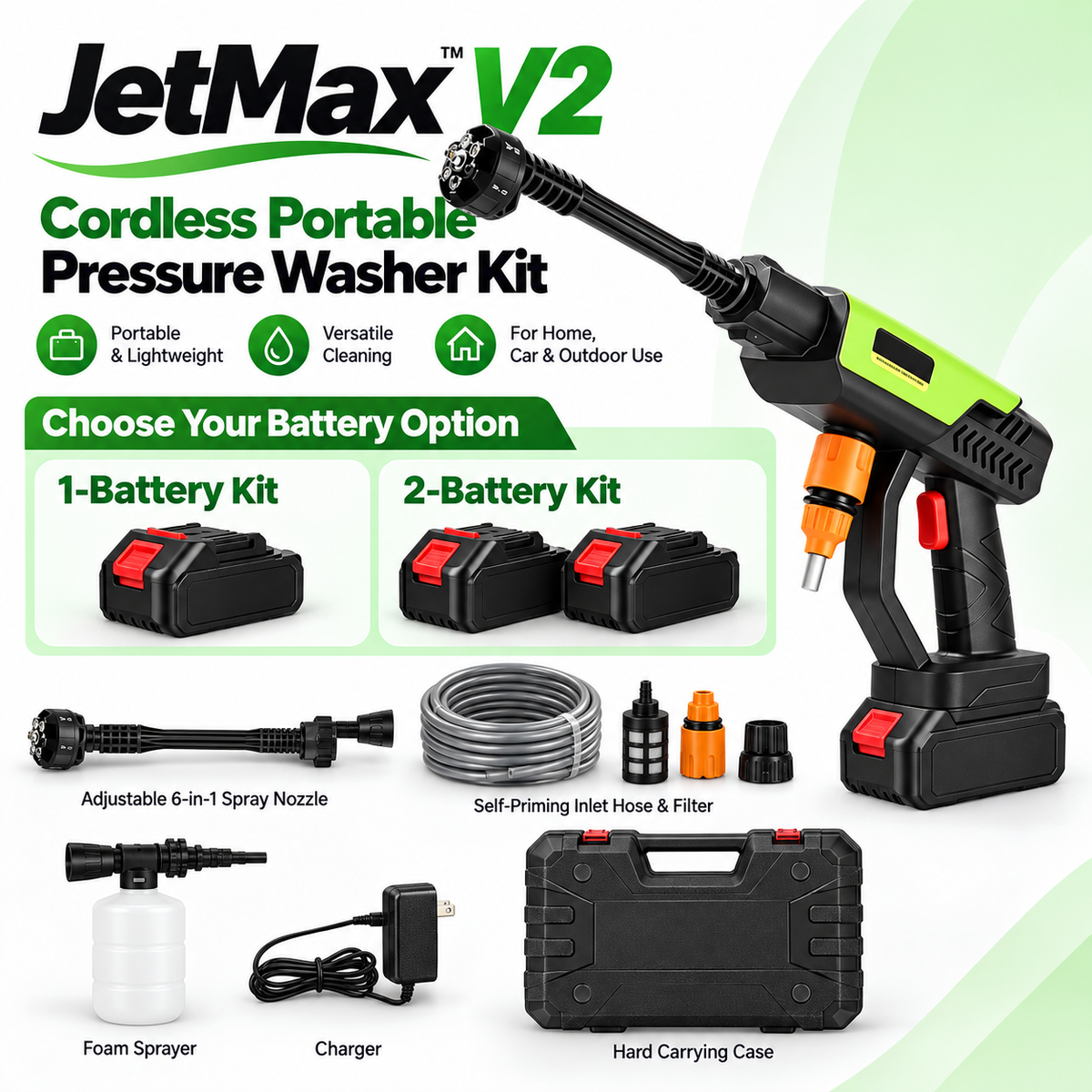 JetMax™ V2 Cordless Portable Pressure Washer Kit